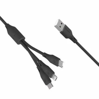 Porodo 3 in1 Aluminum Braided Fast Charge Cable (3 m) - Black